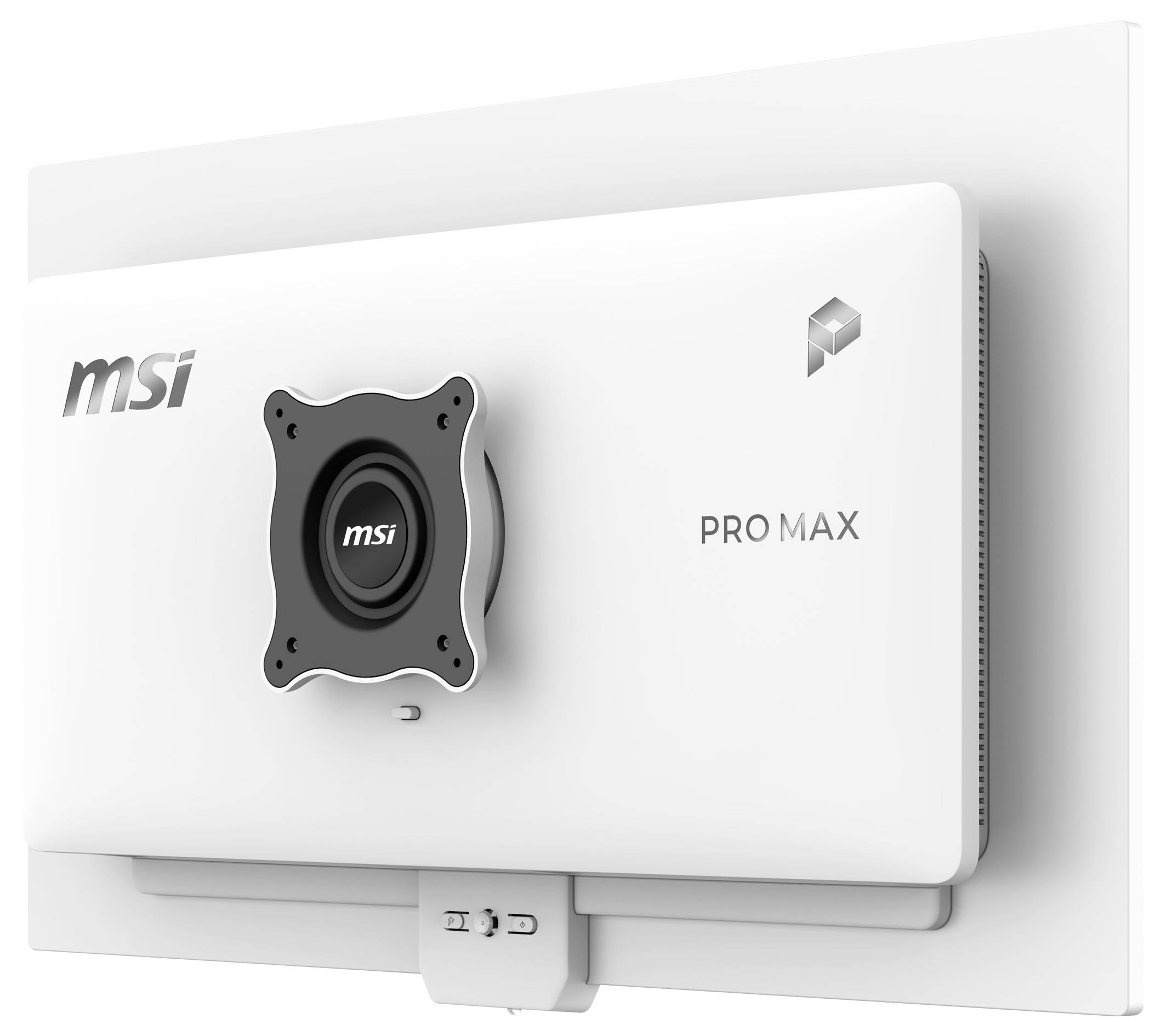 MSI PRO MAX-moderkort med ett centralt CPU-socketlock, visas i vitt mot en enkel bakgrund.