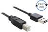 Delock USB-kabel USB 2.0 USB-A kontakt, USB-B kontakt 3.00 m Svart Tillämplig kontakt på båda sidor, guldpläterad kontakt, UL-certifierad 83360