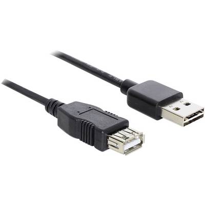 Ett USB-förlängningskabel med en USB-A-kontakt på vänster sida och en USB-A-uttag på höger sida.