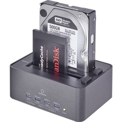 Renkforce rf-docking-08 USB 3.2 Gen 1 (USB 3.0) SATA 6 Gb/s 2 Port HDD-dockningsstation med kloningsfunktion, med Erase-