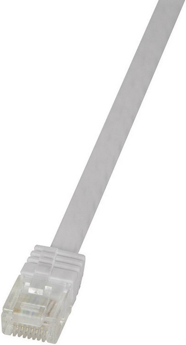 En grå Ethernet-kabel med en genomskinlig RJ-45-kontakt, som används för nätverksanslutning.