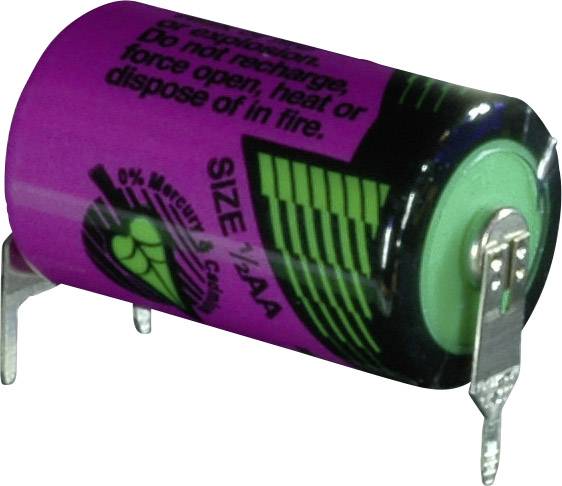Platt, cylindrisk batteri med lila hölje och gröna ändar, lämplig för elektroniska enheter. Märkning: '0% kvicksilvestyrka'.