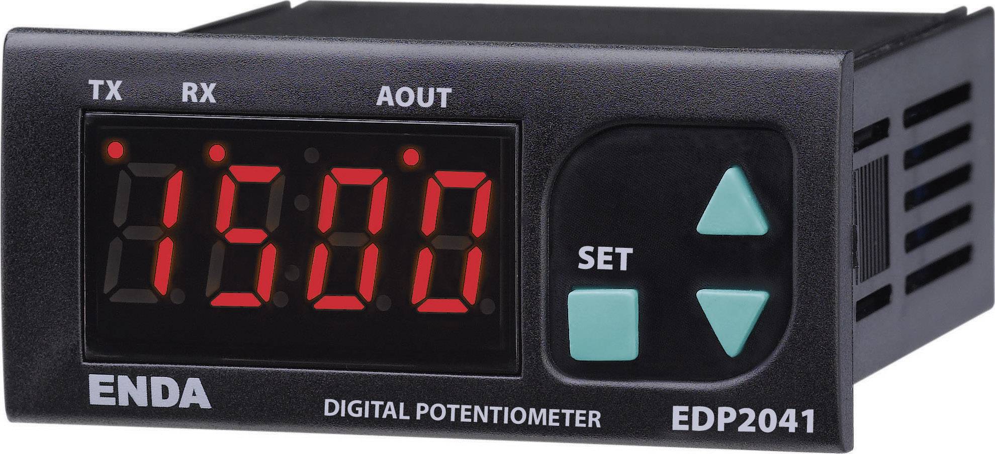Ett digitalt potentiometer med en display visar numret '1500'. Bredvid finns tre kontrollknappar.