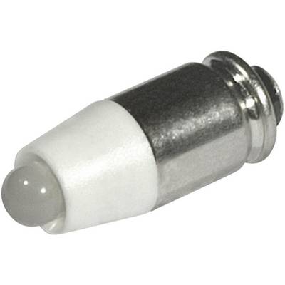 Liten metalllampa med en vit plastspets, möjligen en batteri- eller glödlampskontaktspets.
