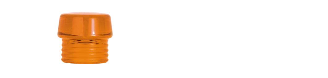 En orange, räfflad plastpropp med slät ovansida.