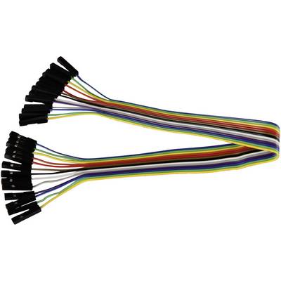 Ett knippe färgglada hoppkablar med kontakter i båda ändar, ofta använda för elektroniska prototypprojekt.