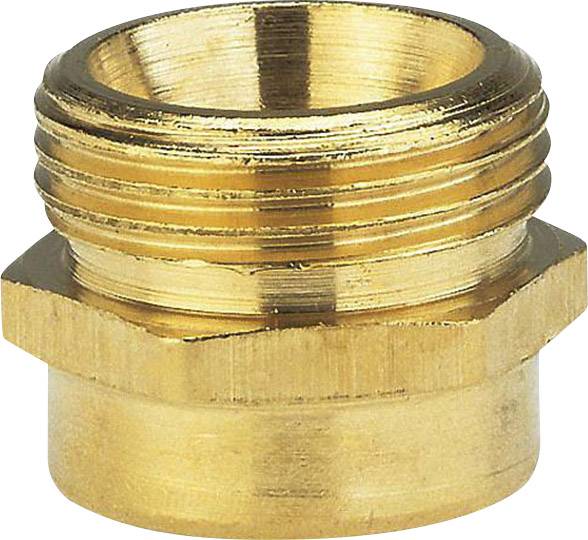 Mässingsadapter med yttre gänga, cylindrisk form. Används för rörsammankopplingar eller justeringar i sanitära installationer.