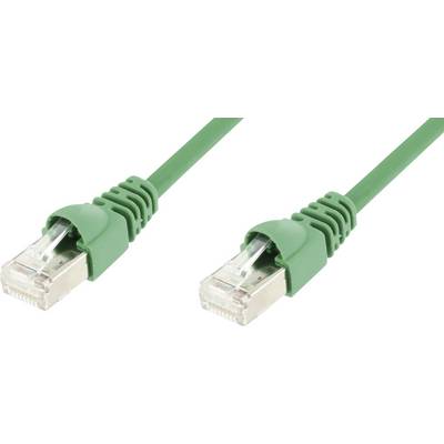 Grönt Ethernet-kabel med två RJ45-kontakter i ändarna, lämpligt för internetanslutningar och nätverk.