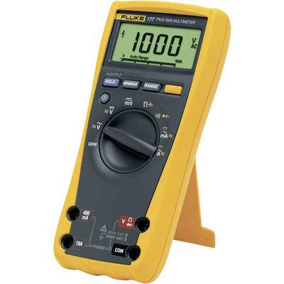 Multimeter med gult hölje, display visar '1000 V AC', vred för val av olika funktioner, varumärke överst.