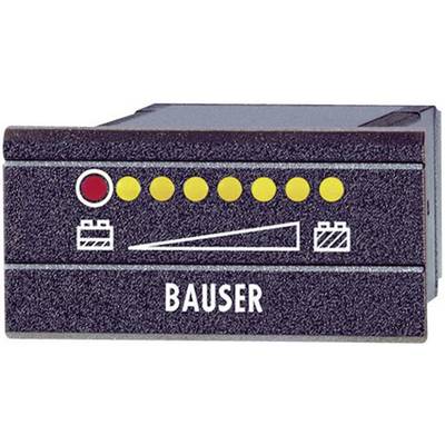 Ett displayinstrument med varumärket 'BAUSER', som visar en röd-gul stapel och symboler för batterikontroll.