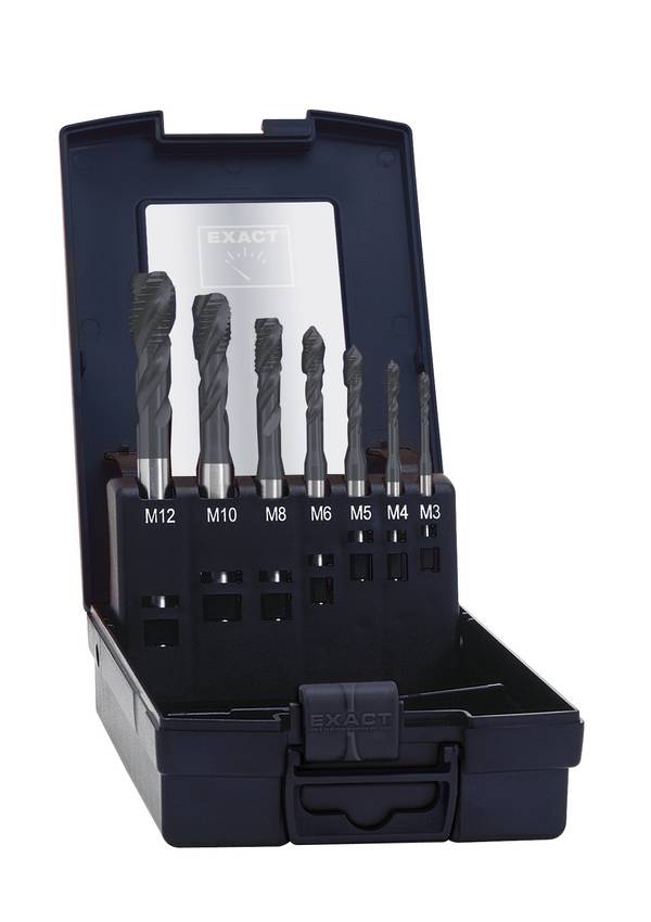 Exact 03598 Maskingängtappborr-set 7 delar metrisk M1, M4, M5, M6, M8, M10, M12 Högerskärning DIN 371, DIN 376 HSS-E Form C 1 set