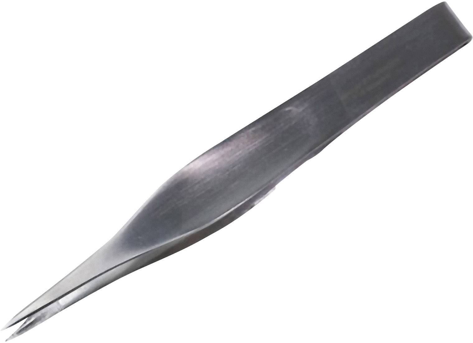 En metallpincett med spetsiga ändar, använd för precist gripande av små föremål eller borttagning av stickor.