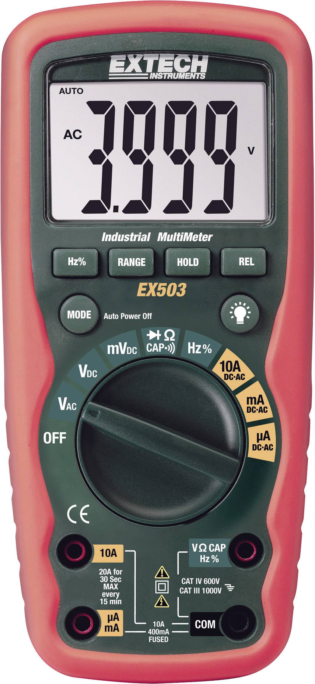 Extech EX503 Handmultimeter digital Vattentät (IP67) CAT III 1000 V, CAT IV 600 V Display (Beräkningar): 4000