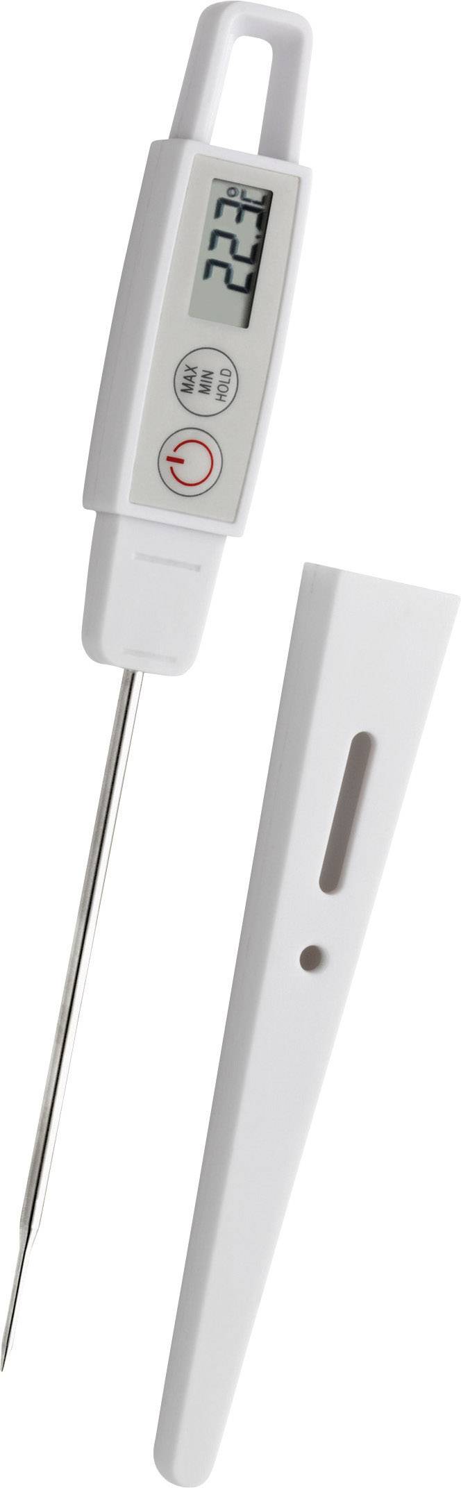 Digitalt köksytermometer med mätsensor och avtagbart skyddshölje, lämpligt för kontroll av matens kärntemperatur.