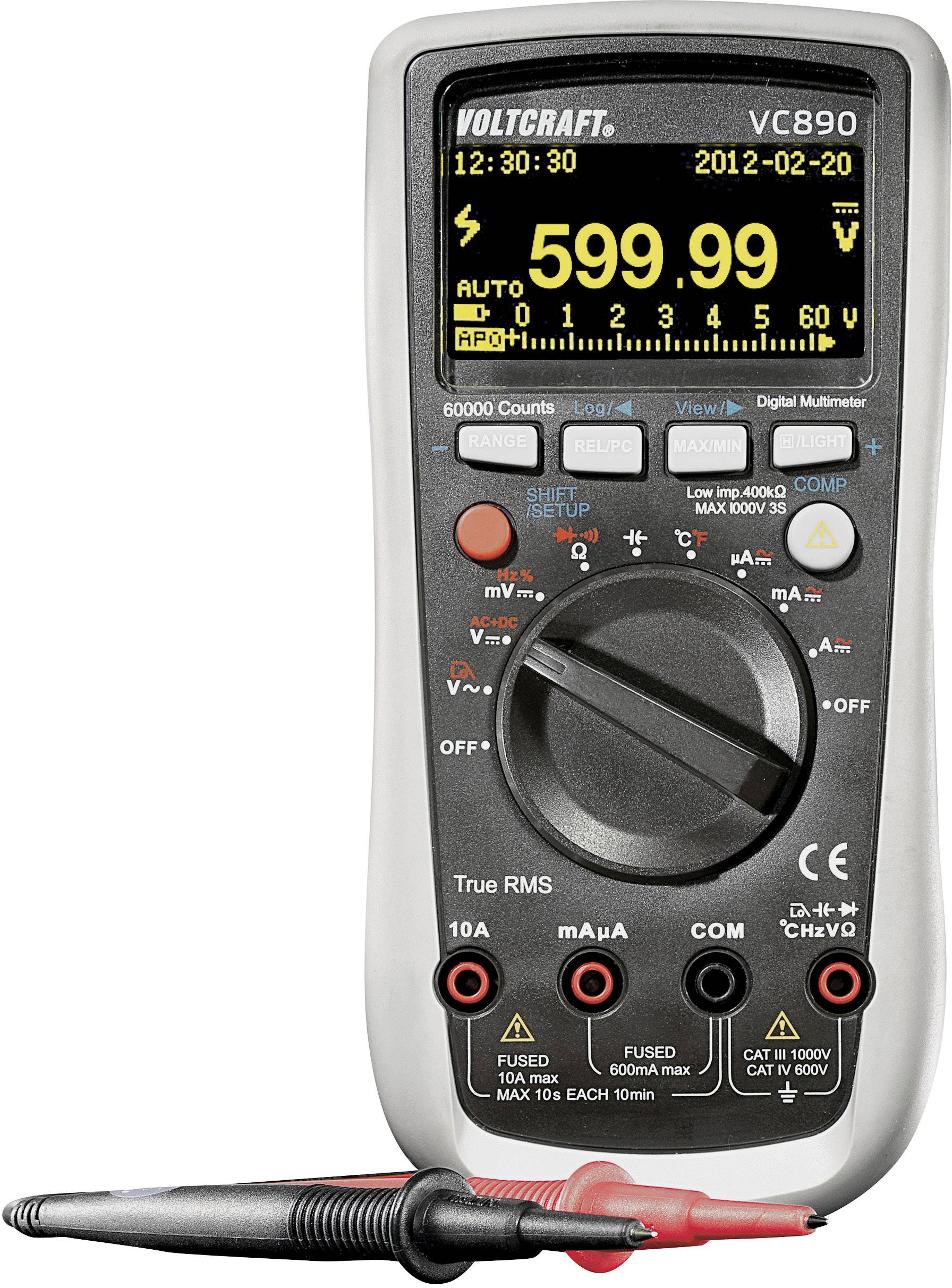 VOLTCRAFT VC890 OLED Handmultimeter digital OLED-display, Datalogger CAT III 1000 V, CAT IV 600 V Display (Beräkningar):-0