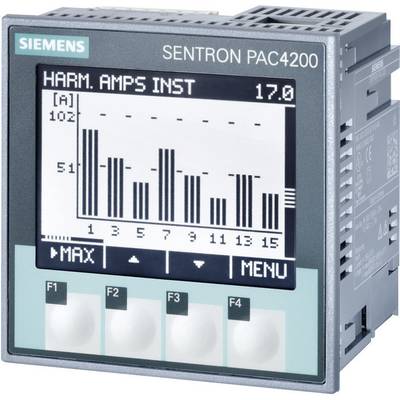 Strömätare Siemens SENTRON PAC4200 med grafisk visning av harmoniska strömmar i stapeldiagram.