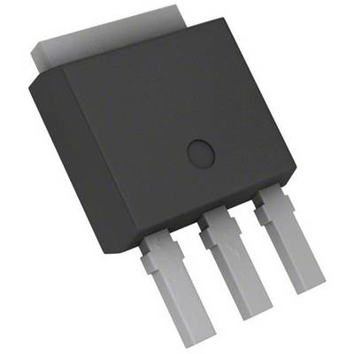 Svart elektronisk komponent med tre metallkontakter nedtill. Rektangulär form, används i elektroniska enheter.
