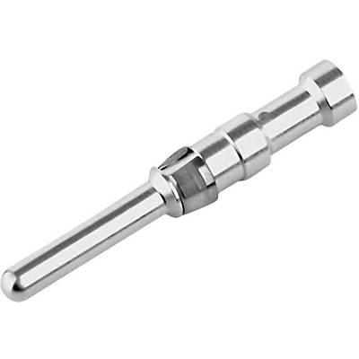 Metallisk kontakt, cylindrisk, med flera räfflade sektioner, huvudsakligen silverfärgad.