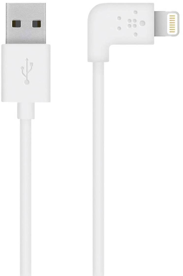 Vinklad USB laddarkabel till iPad, iPhone och iPod, 2M Vit Vinklad USB laddarkabel till iPad, iPhone och iPod, 2M Vit