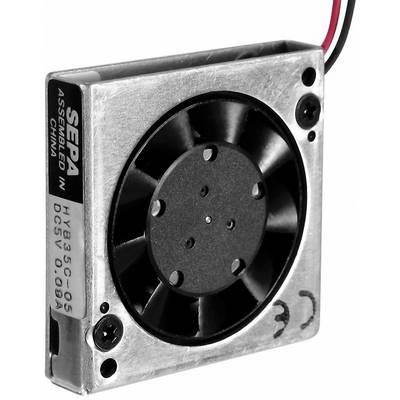 En fyrkantig, silverfärgad minifläkt med svart rotor och två kablar. Märkning på sidan: 'HY83C05 05 DC5V 0.08A'.