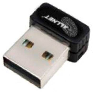 En USB WLAN-adapter med ett svart plasthölje och texten 'AXLENT' tryckt på.