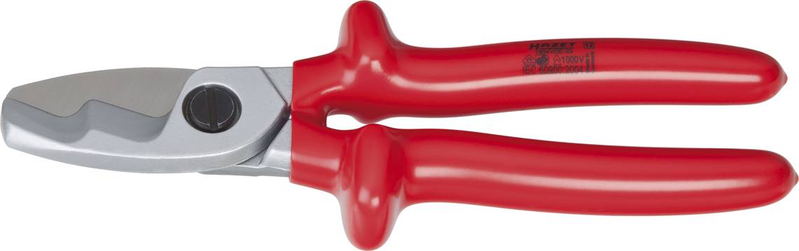 En röd kabelsax med ergonomiska handtag och ett vasst blad, lämplig för att klippa kablar eller trådar.