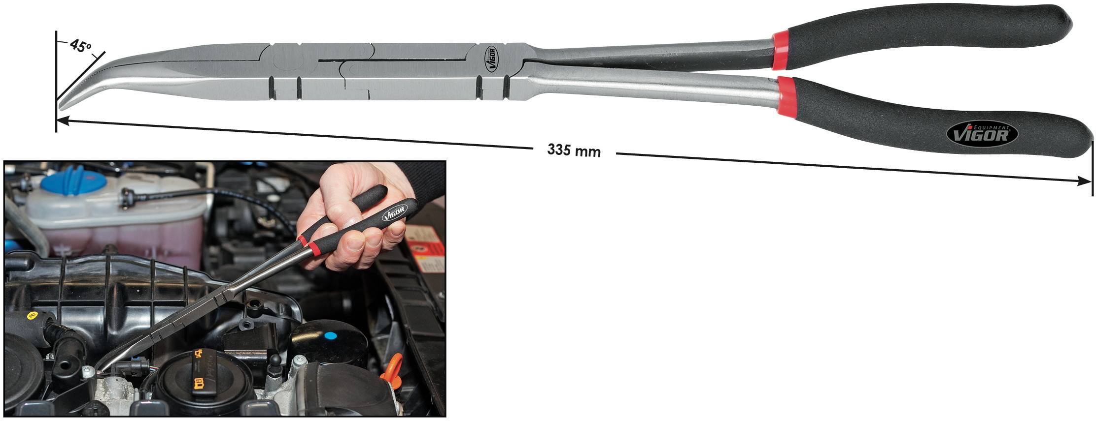 Vigor V2782 Verkstad Flat rundtång Böjda 45° 335 mm