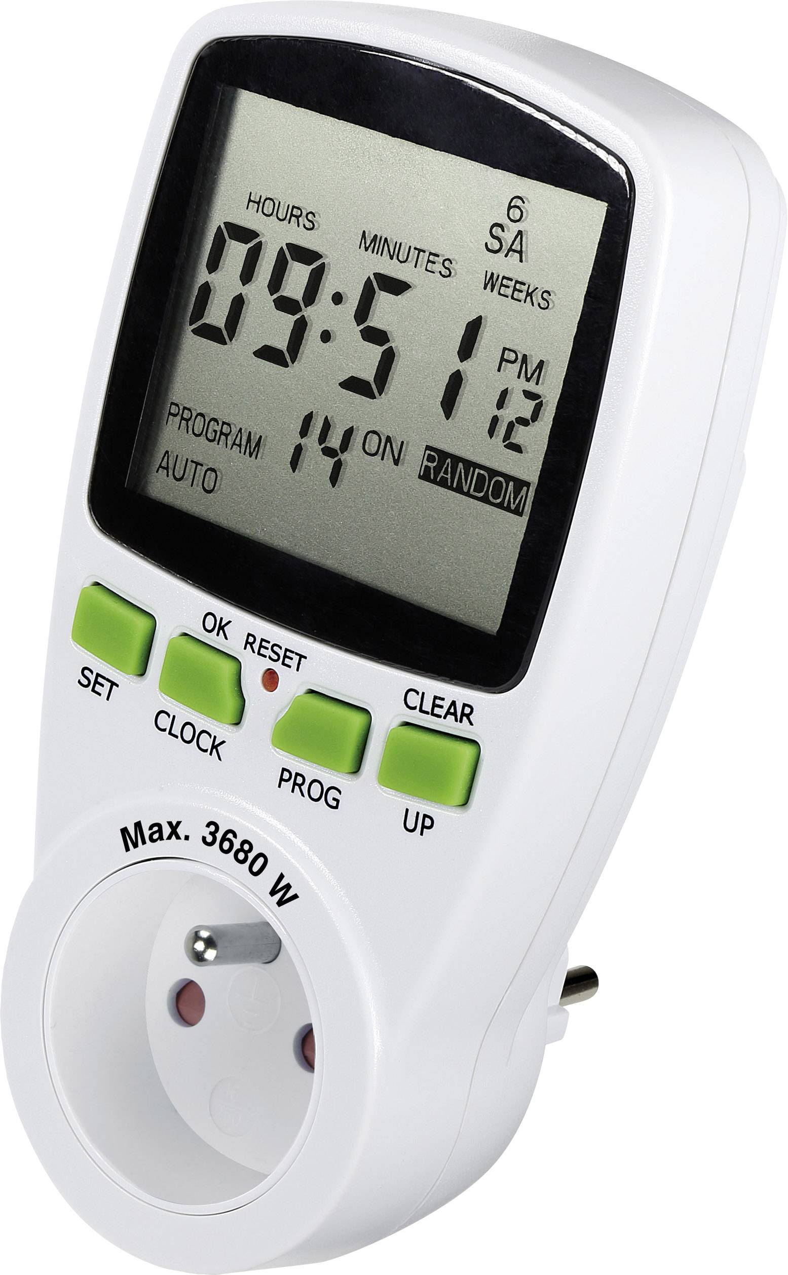 Renkforce 1289404 Kopplingsur digital Veckoprogram 3680 W IP20 Nedräkningsfunktion, Slumpfunktion