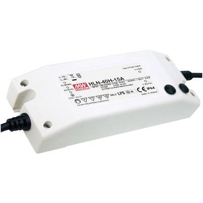 MW Mean Well HLN-40H-15A LED driver, LED transformator Konstantspänning, Konstantström 40 W 2.67 A 9 - 15 V/DC dimbar, P