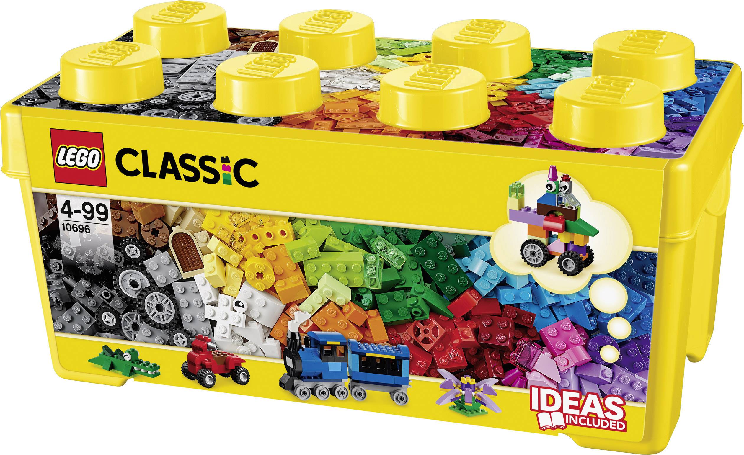 LEGO Classic Box för barn från 4-99 år. Innehåller färgglada byggstenar för kreativa bygginspirationer. Förpackningen visar exempel.