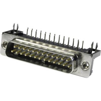 En metallkontakt med flera små, guldfärgade stift som är ordnade i två rader, avsedd för teknisk anslutning.