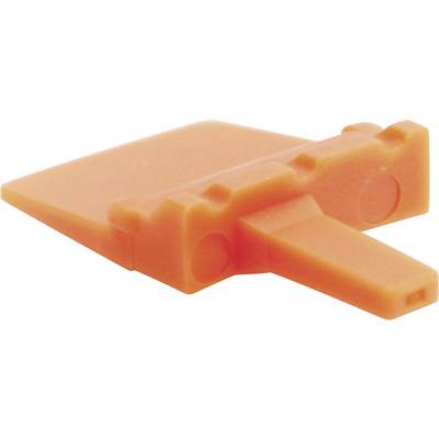 En orange plastkilformad justeringsverktyg som används för att nivellera kakel, med en smal, lång spets för att skjutas in under kaklet.