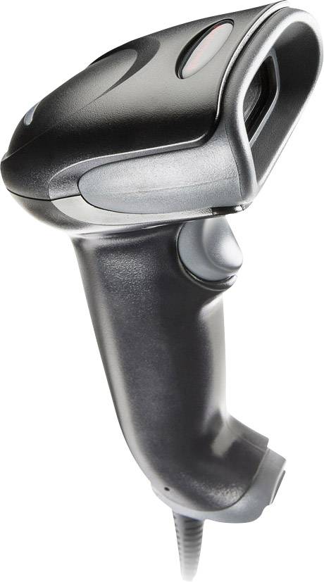 En svart handhållen scanner med ergonomiskt grepp, lämplig för skanning av streckkoder i lager eller butiker.