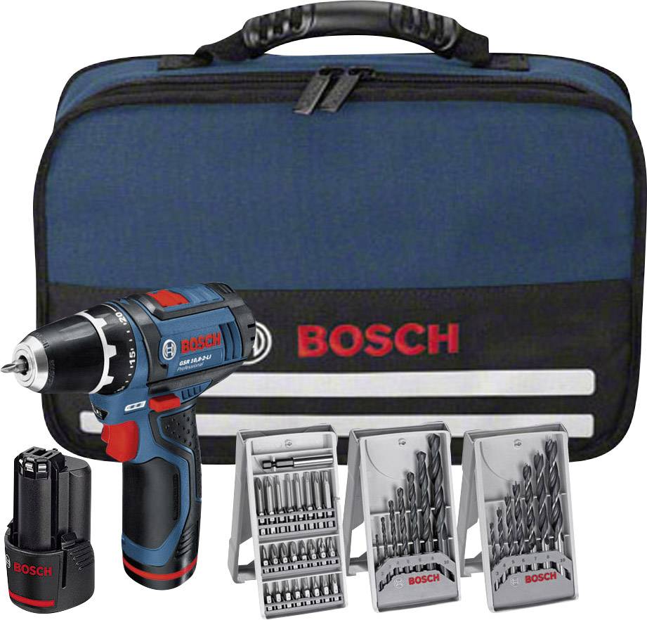 Bosch Professional GSR12V 15 Borrskruvdragare batteri 12 V 1.5 Ah Li Ion Inkl. 2x batteri, Inkl. Tillbehör, Inkl. väska Bosch Professional GSR12V 15 Borrskruvdragare batteri 12 V 1.5 Ah Li Ion Inkl. 2x batteri, Inkl. Tillbehör, Inkl. väska