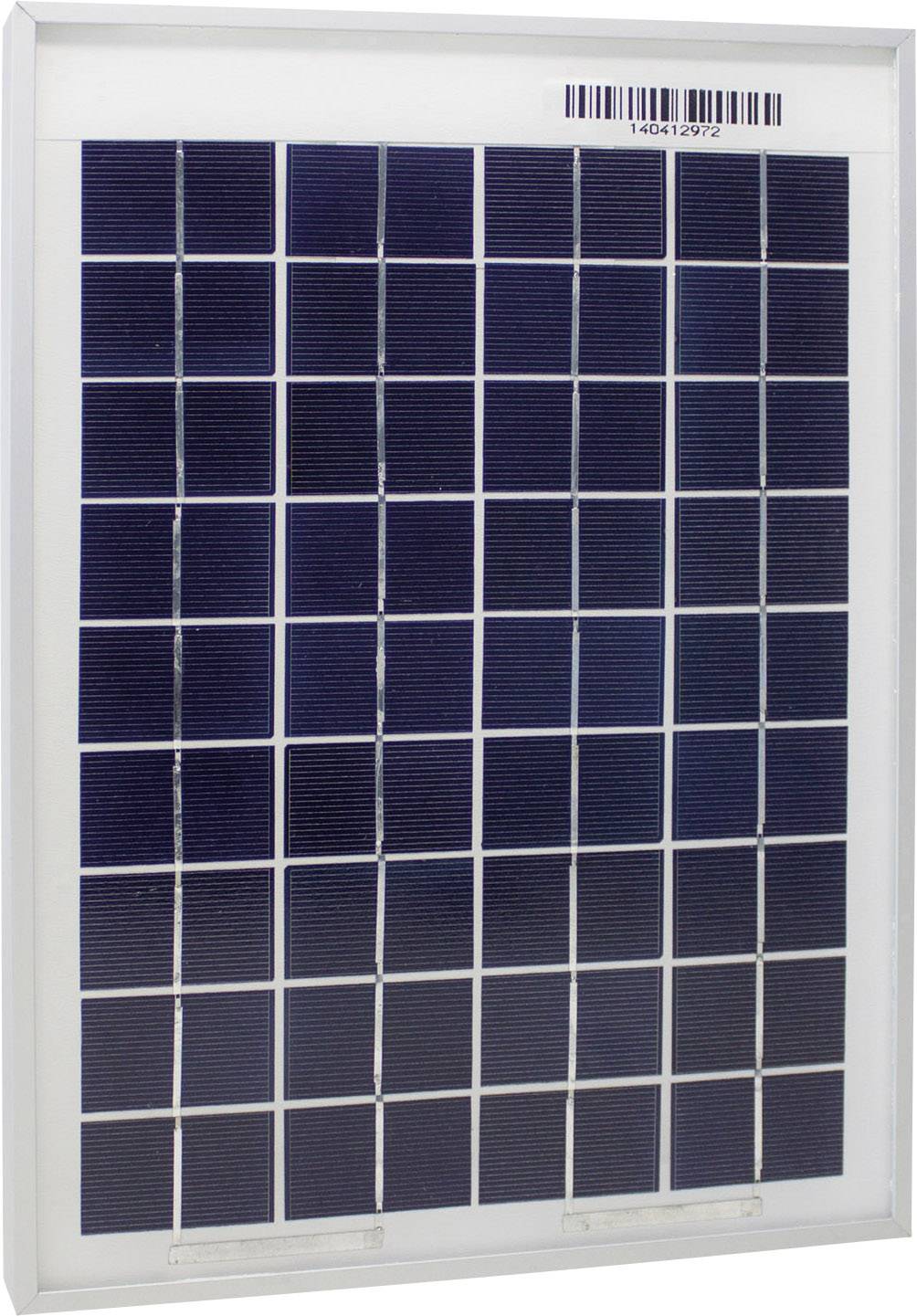 En rektangulär solarpanel med flera mörkblå, kvadratiska celler i en vit ram. Ovanpå en streckkod.