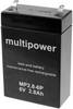 multipower MP2,8-6P Blybatteri 6 V 2.8 Ah Bly AGM (B x H x D) 66 x 104 x 33 mm Stickkontakt 4.8 mm Underhållsfri, Låg självurladdning