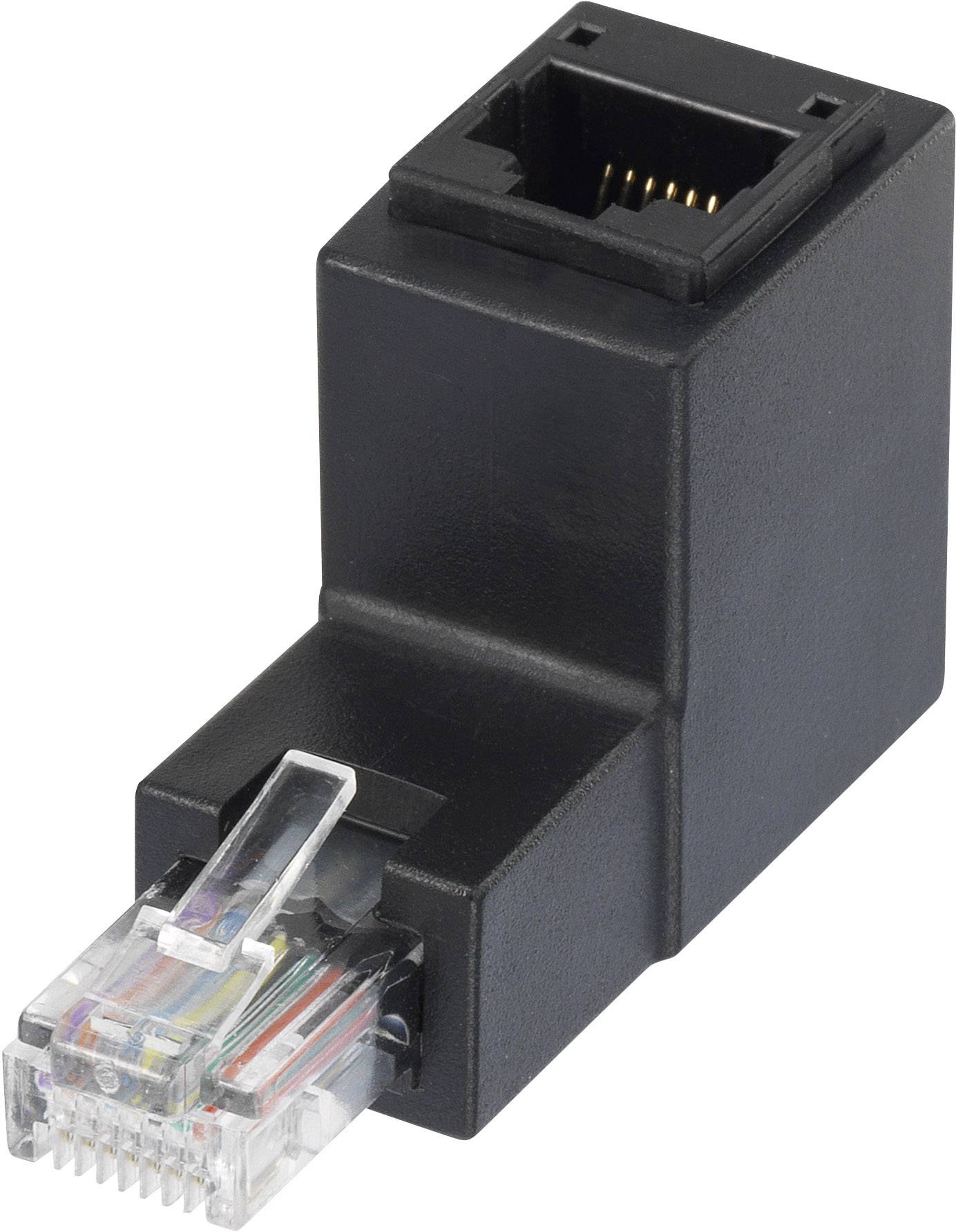 En svart Ethernet-kopplingsadapter med två RJ45-portar för anslutning av nätverkskablar.