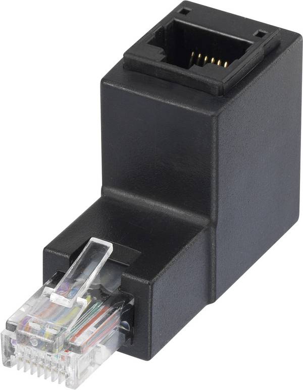 RJ45 Nätverk Adapter CAT 5e 90° uppåtvinklad [1x RJ45 hane - 1x RJ45 hona] 0.00 m Svart Renkforce