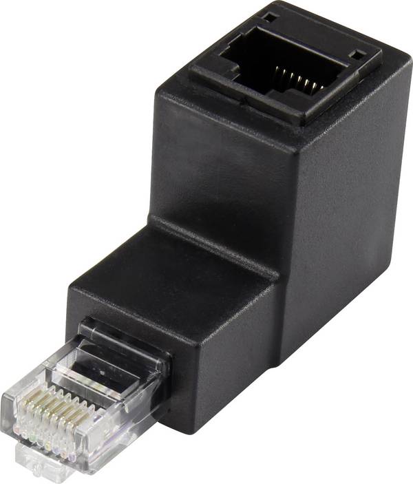 RJ45 Nätverk Adapter CAT 5e 90° nedåt vinklad [1x RJ45 hane - 1x RJ45 hona] 0.00 m Svart Renkforce