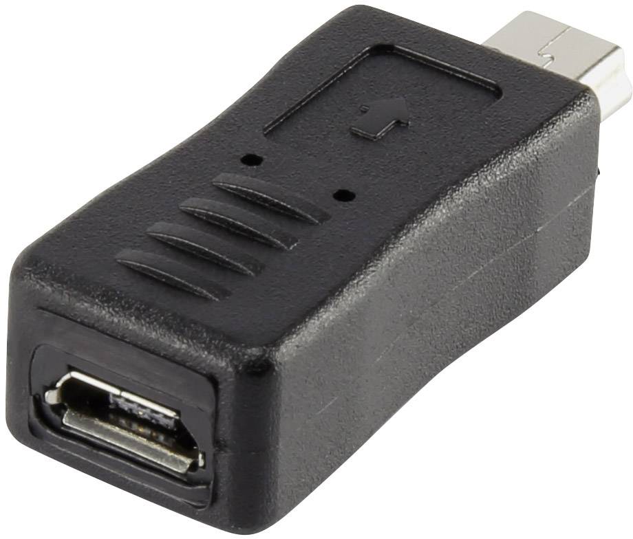 En svart adapter med USB-C-kontakt och Micro-USB-uttag för anslutning av enheter med olika USB-portar.