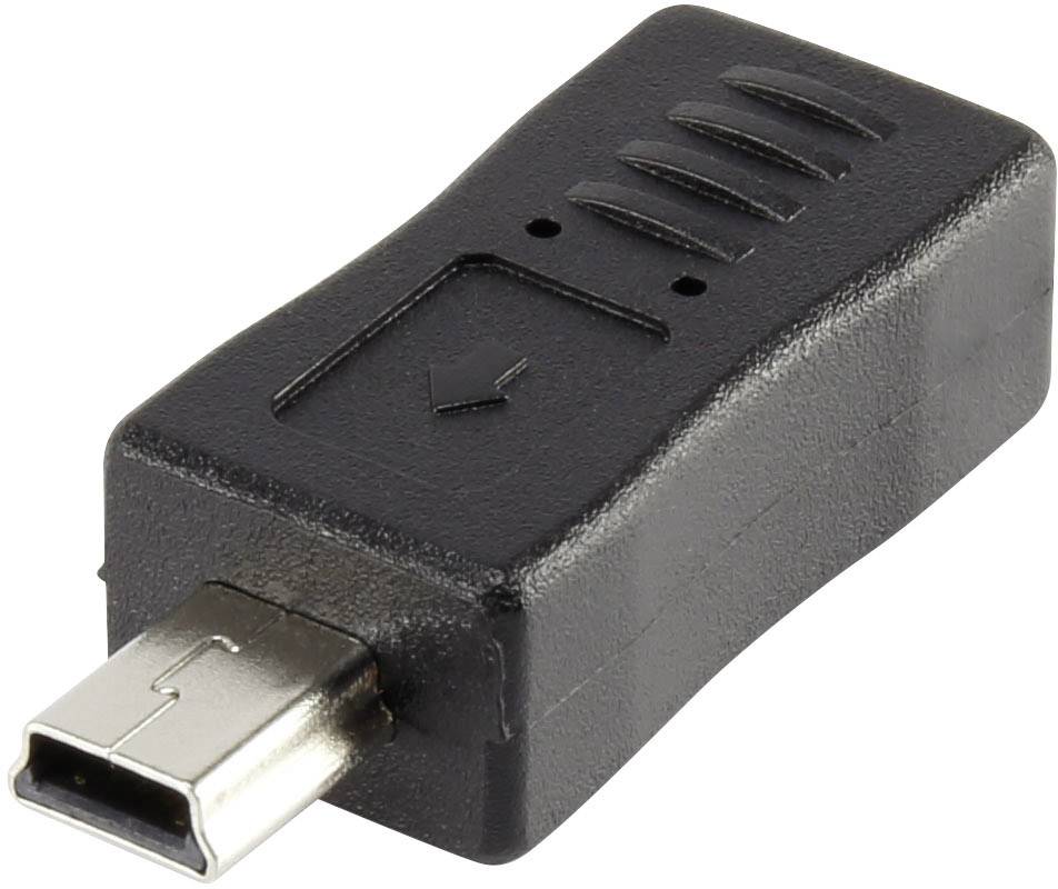 Svart adapterkontakt med Mini-USB-anslutning.