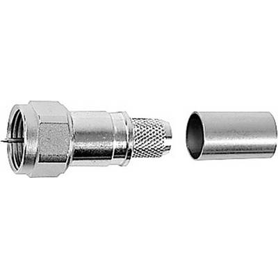 Koaxialkabel-kontakt och hylsa i metall i närbild, delar för att ansluta kabelsystem.