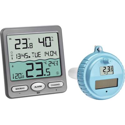En digital termometer och hygrometer visar 23,8°C och 40% luftfuktighet, bredvid en blå enhet inställd på 23,5°C.