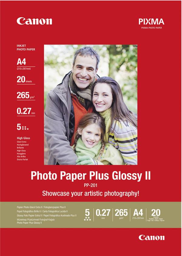 Canon Photo Paper Plus Glossy II PP-201 2311B019 Fotopapper DIN A4 265 G/m² 20 ark Glansigt