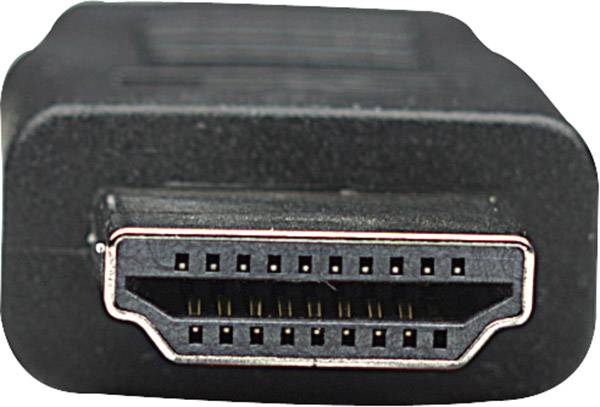 Närbild av en HDMI-kontakt som visar flera synliga metallkontakter.