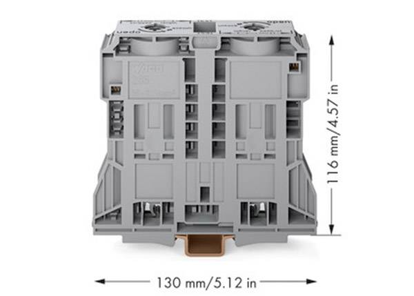 Grå, rektangulär elektronikkomponent med tryckt storlek: bredd 130 mm (5,12 tum), höjd 116 mm (4,57 tum).