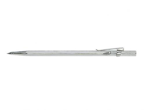 En silverfärgad kulspetspenna med en smal, elegant design och ett clips på sidan.