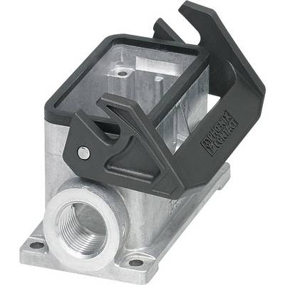 Metallhölje med svart plastlock, kabelgenomföring på sidan.