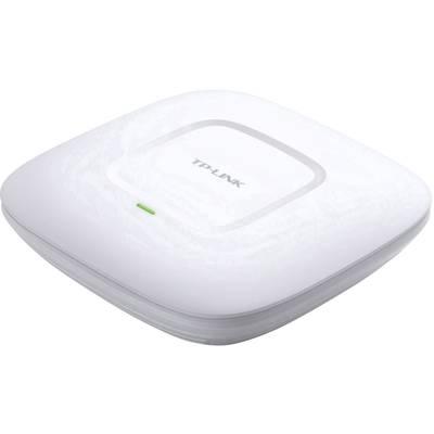 En vit TP-Link WiFi-accesspunkt med en liten grön LED-lampa på framsidan.