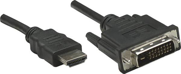 Manhattan DVI / HDMI Adapterkabel DVI-D 24+1-polig Kontakt, HDMI-A-kontakt 3.00 m Svart 372510 guldpläterad kontakt, UL-certifierad DVI-kabel